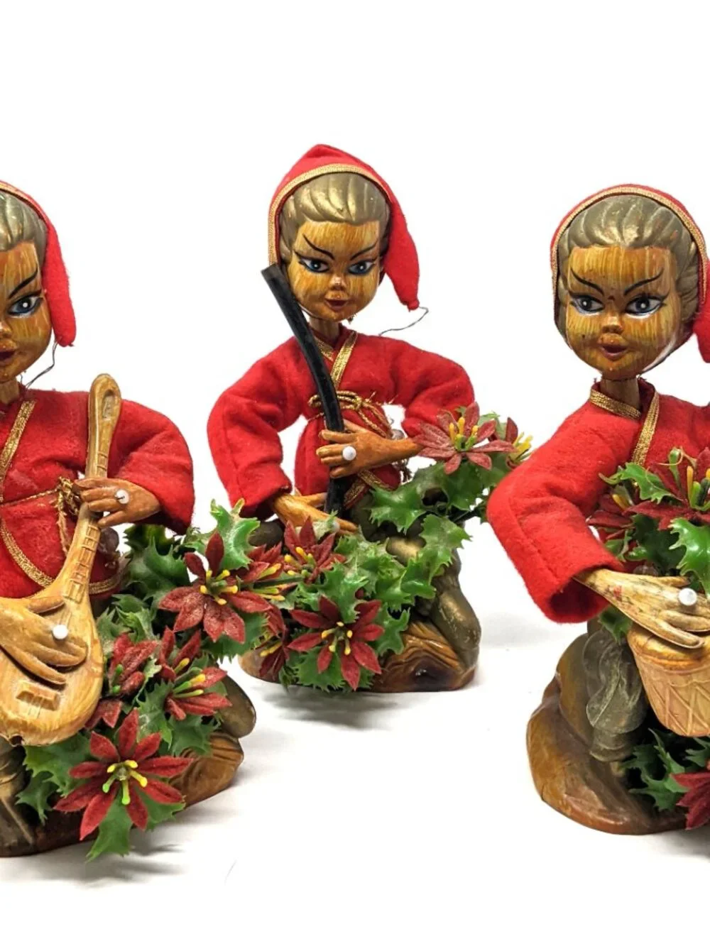 Tilso Set 3 Pixie Elves VTG 60s Asian Christmas Figurine Musicians Hong Kong 7